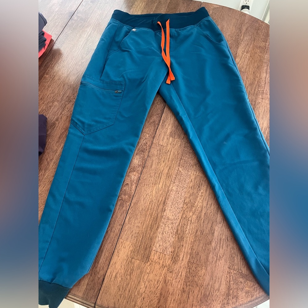 Figs Women’s Jogger Pants in Teal with Orange Drawstring